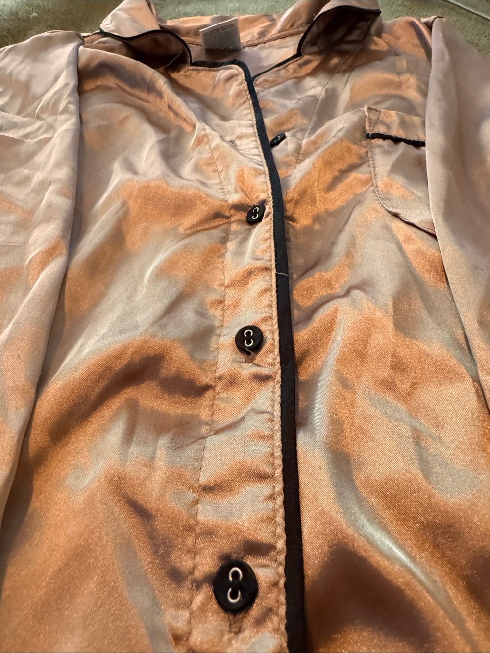 Serra Satin Taupe Pajama Set with Black Piping - Picture 6 of 11